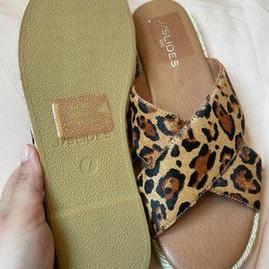 J/SLIDES ​Animal-Print Calf Hair Sandals